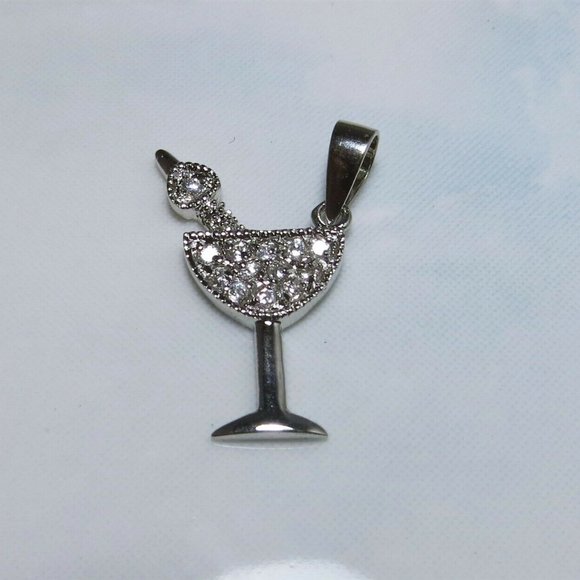 Martini Bracelet Charm Glitzy Sterling Silver & Cz Pave - Picture 2 of 4